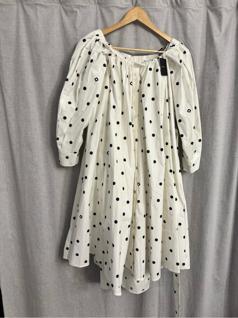 Maje White Off-Shoulder Polka Dot Tie-Waist Dress - Picture 6 of 7